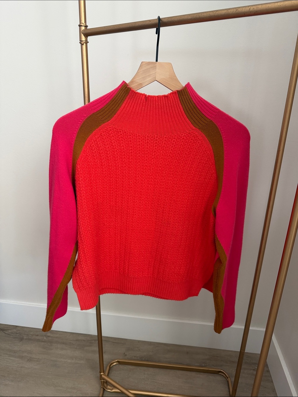 French Connection Women’s Colorblock Rib-Knit Sweater in Red, Pink & Brown